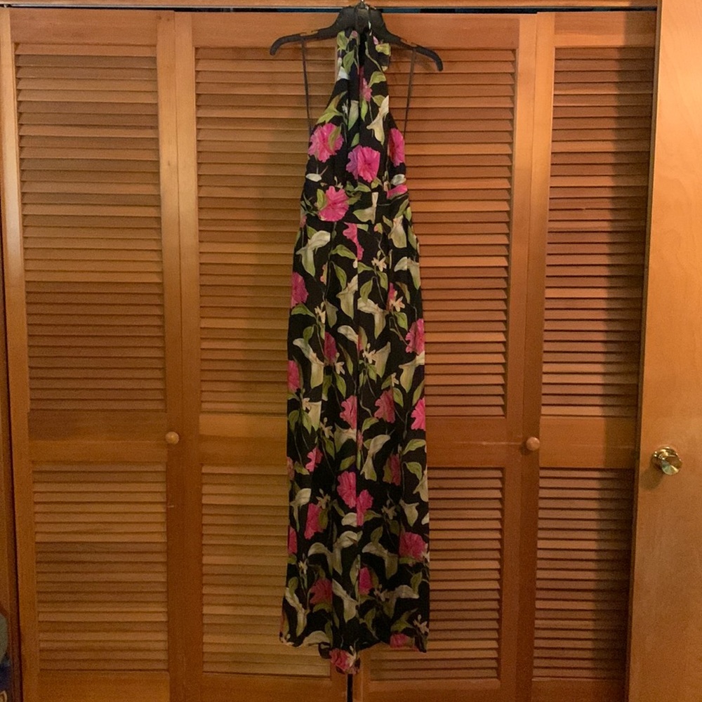 Pink Floral Silk Halter Jumpsuit